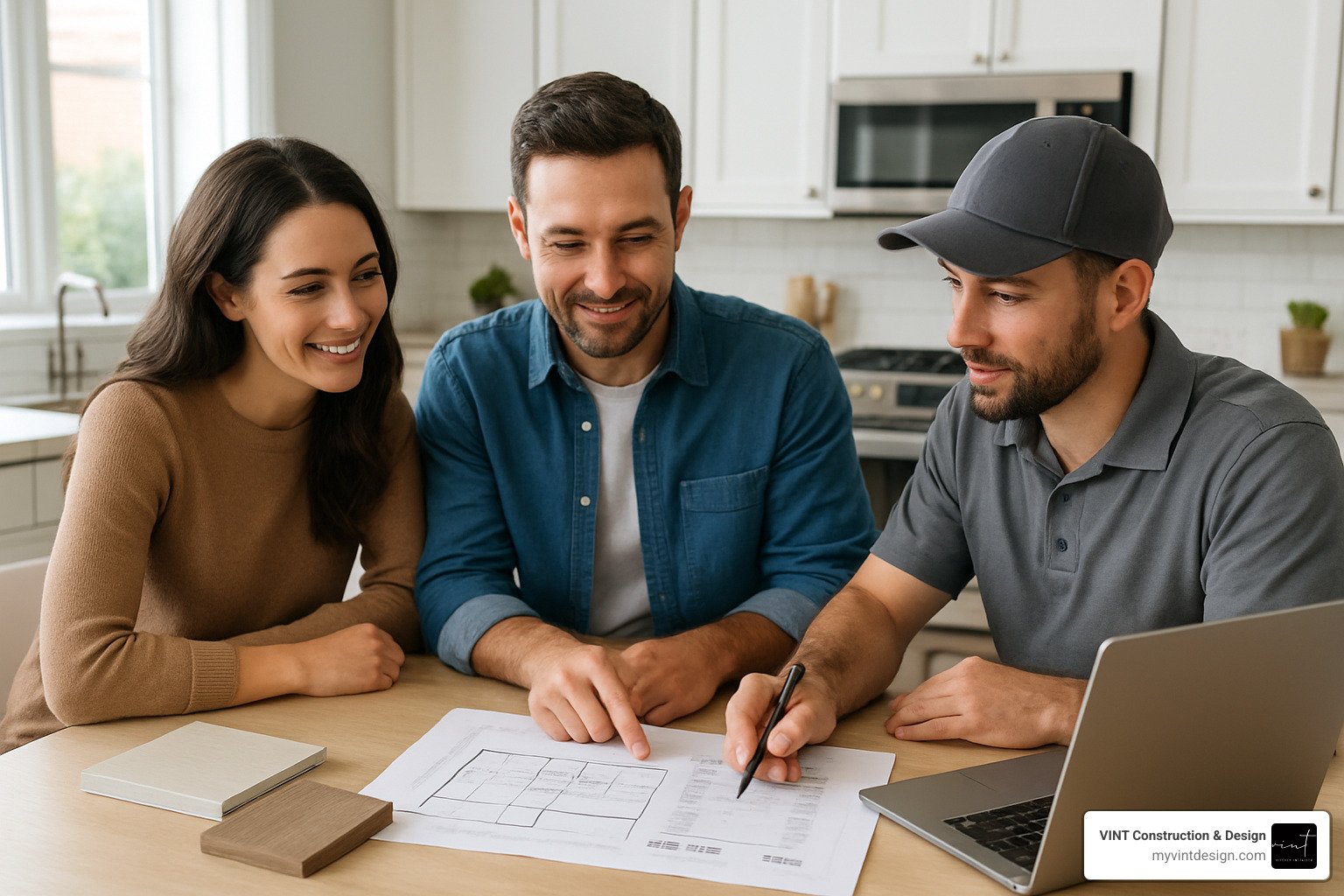 Homeowners meeting with contractor for kitchen remodeling cost planning session - kitchen contractors marlton nj